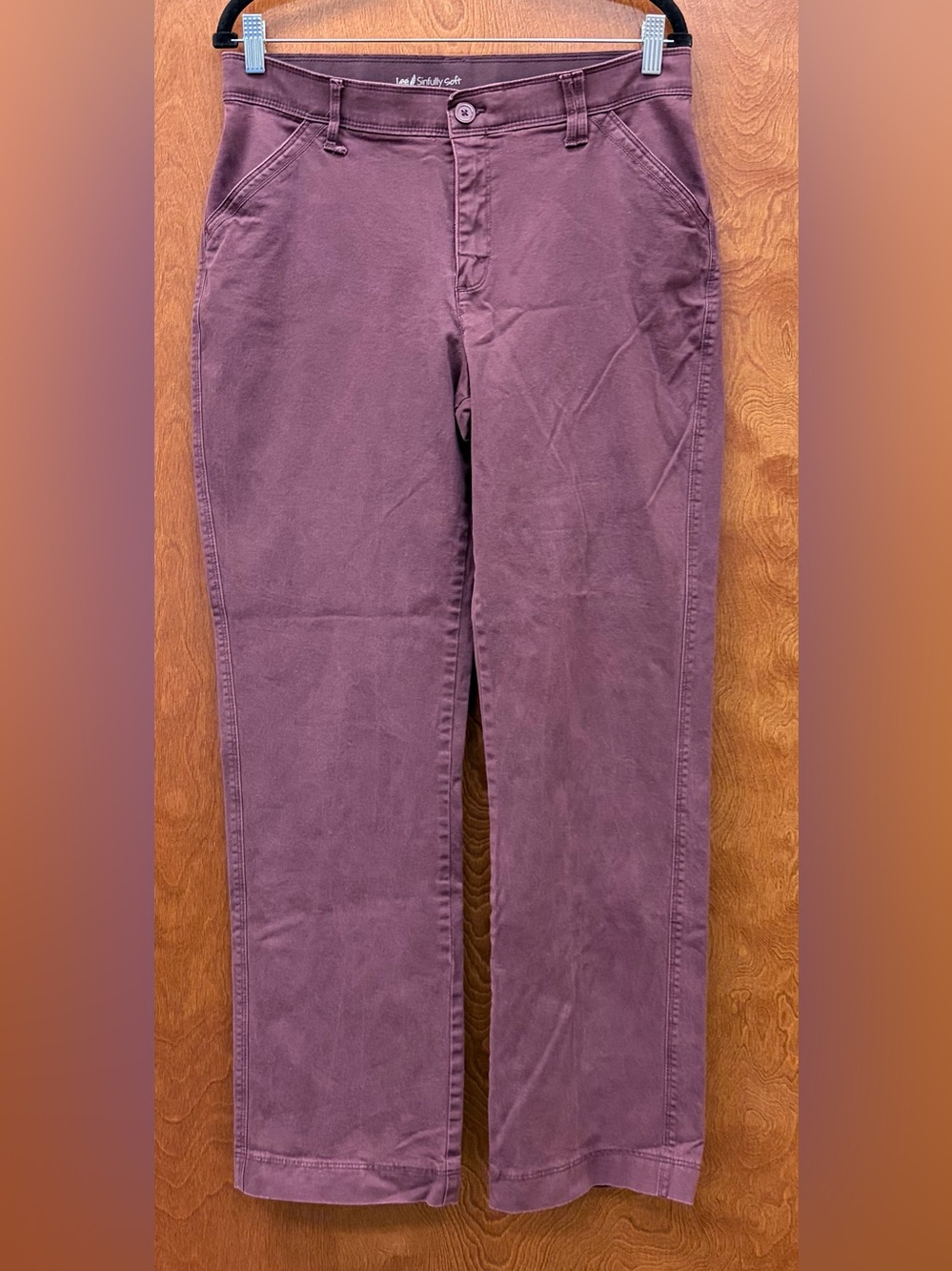 LEE Sinfully Soft maroon cotton pants mid rise straight leg stretch waist 12
